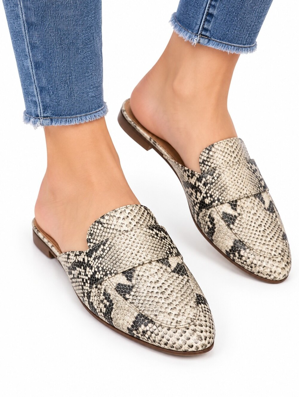Franco Sarto Malesa Snakeskin Mule Loafers Slip On Flats Women’s 8.5 Gray Black